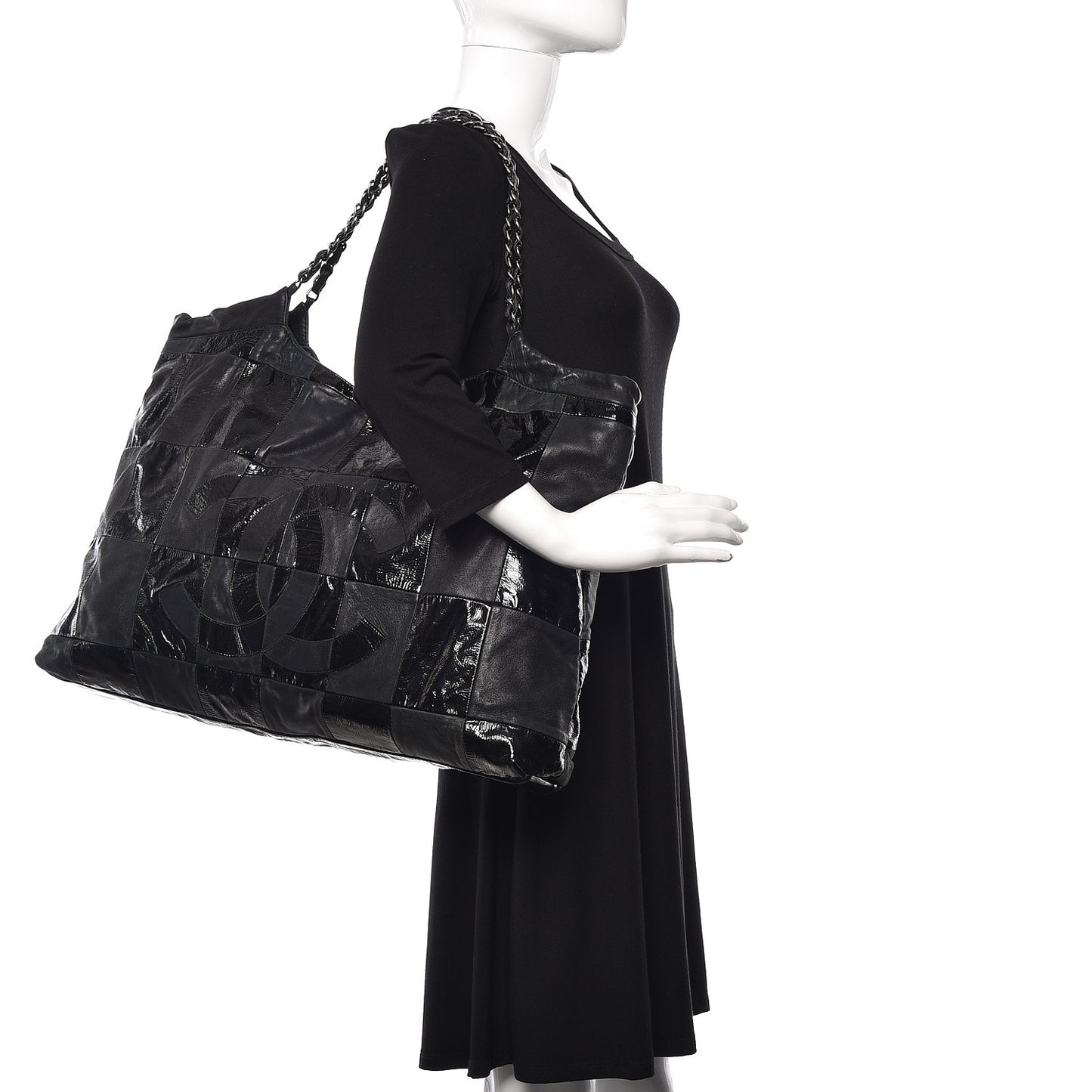 Patent Patchwork Large Brooklyn Tote Black