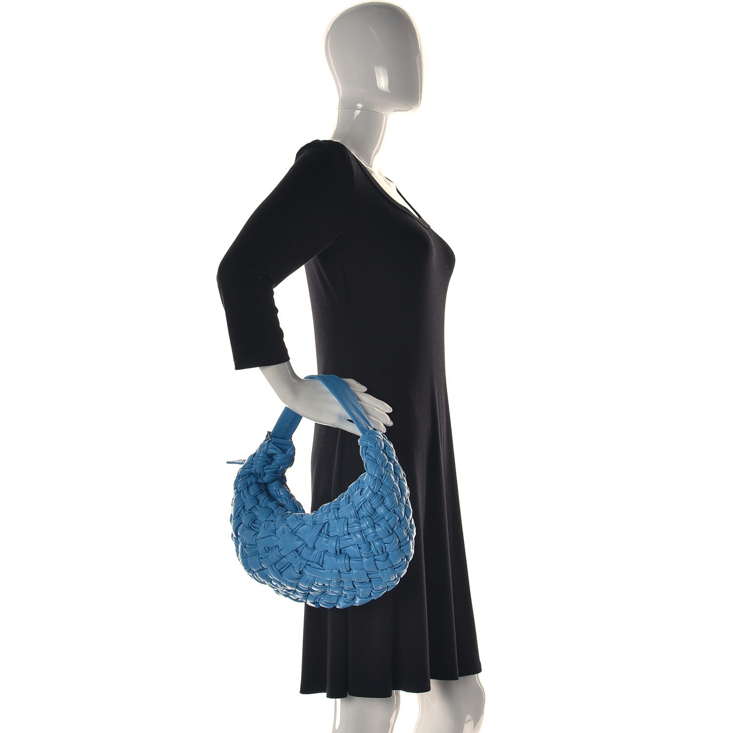 Bottega Veneta Paper Calfskin Intrecciato Banana Shoulder Bag Blue 2 of 10