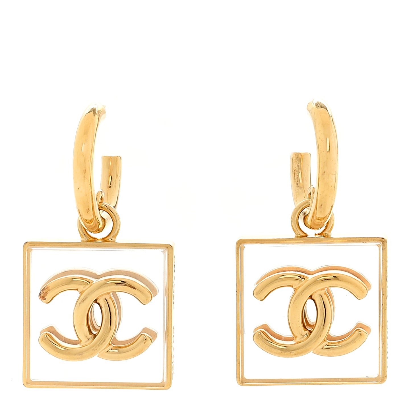 Metal Resin CC Square Drop Earrings Gold Transparent