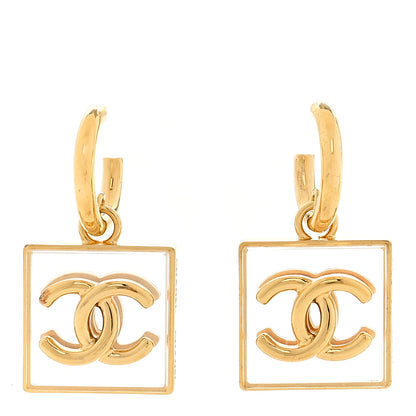 Chanel Metal Resin CC Square Drop Earrings Gold Transparent 1 of 4