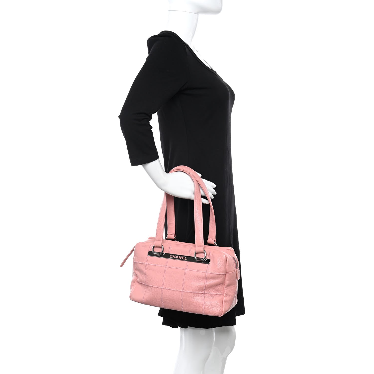 Chanel Caviar Square Stitched Bowler Pink 2 of 10