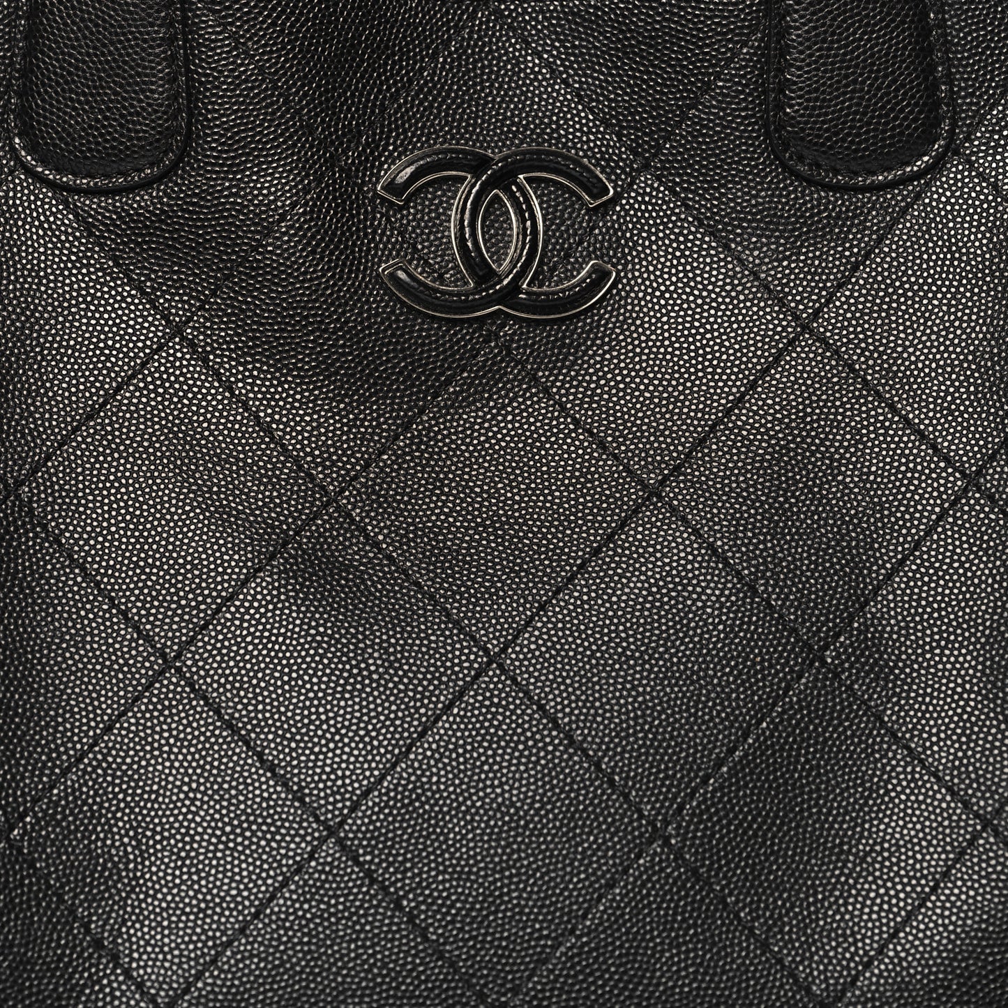 Caviar Stitched Large Shopping Tote Black