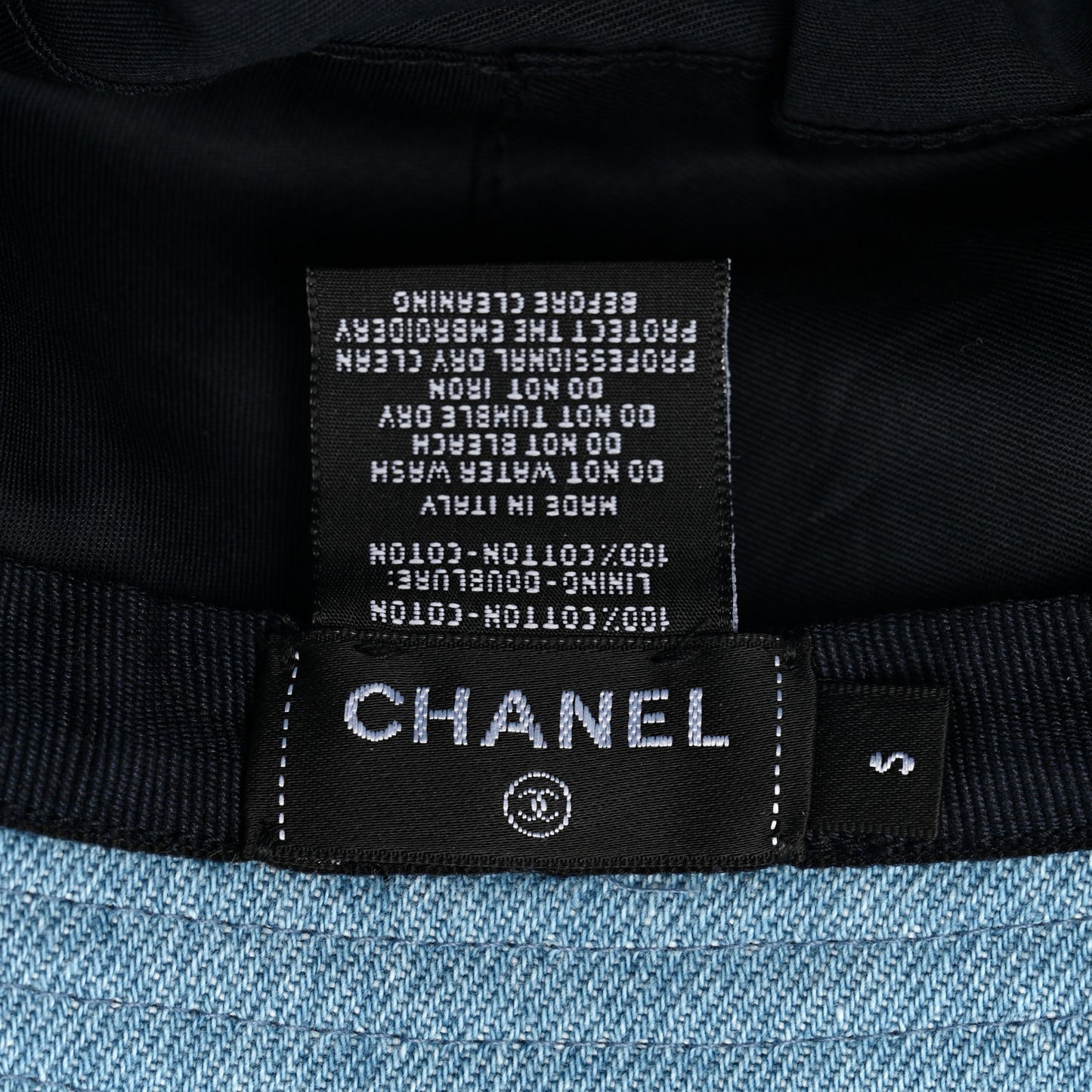 Denim Sequin Cloche Logo Bucket Hat S Blue