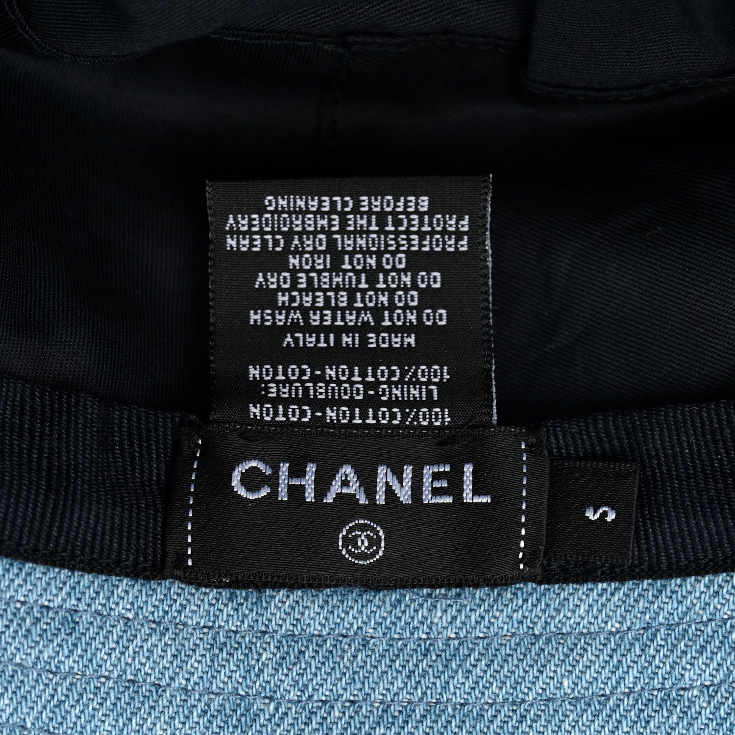 Chanel Denim Sequin Cloche Logo Bucket Hat S Blue 7 of 8