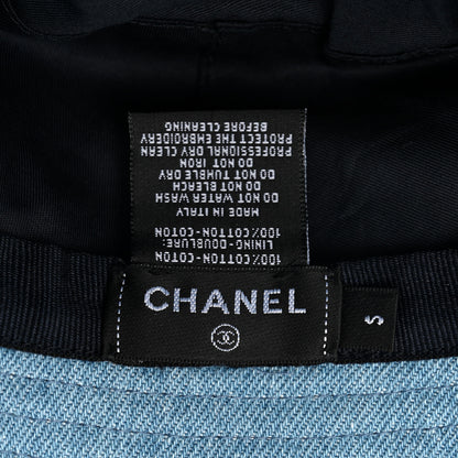 Chanel Denim Sequin Cloche Logo Bucket Hat S Blue 7 of 8