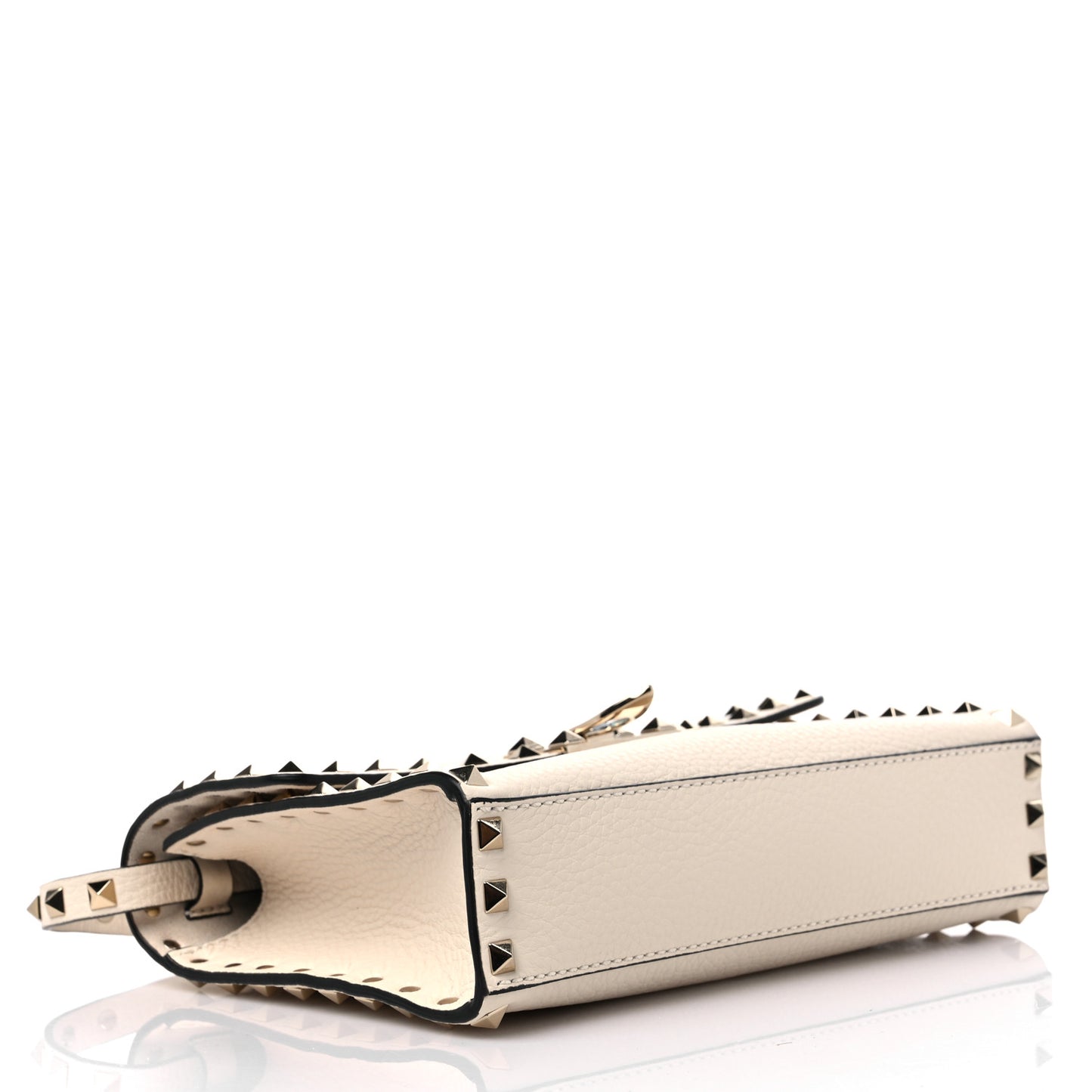 Pebbled Calfskin Medium Rockstud Flip Lock Crossbody Bag Light Ivory
