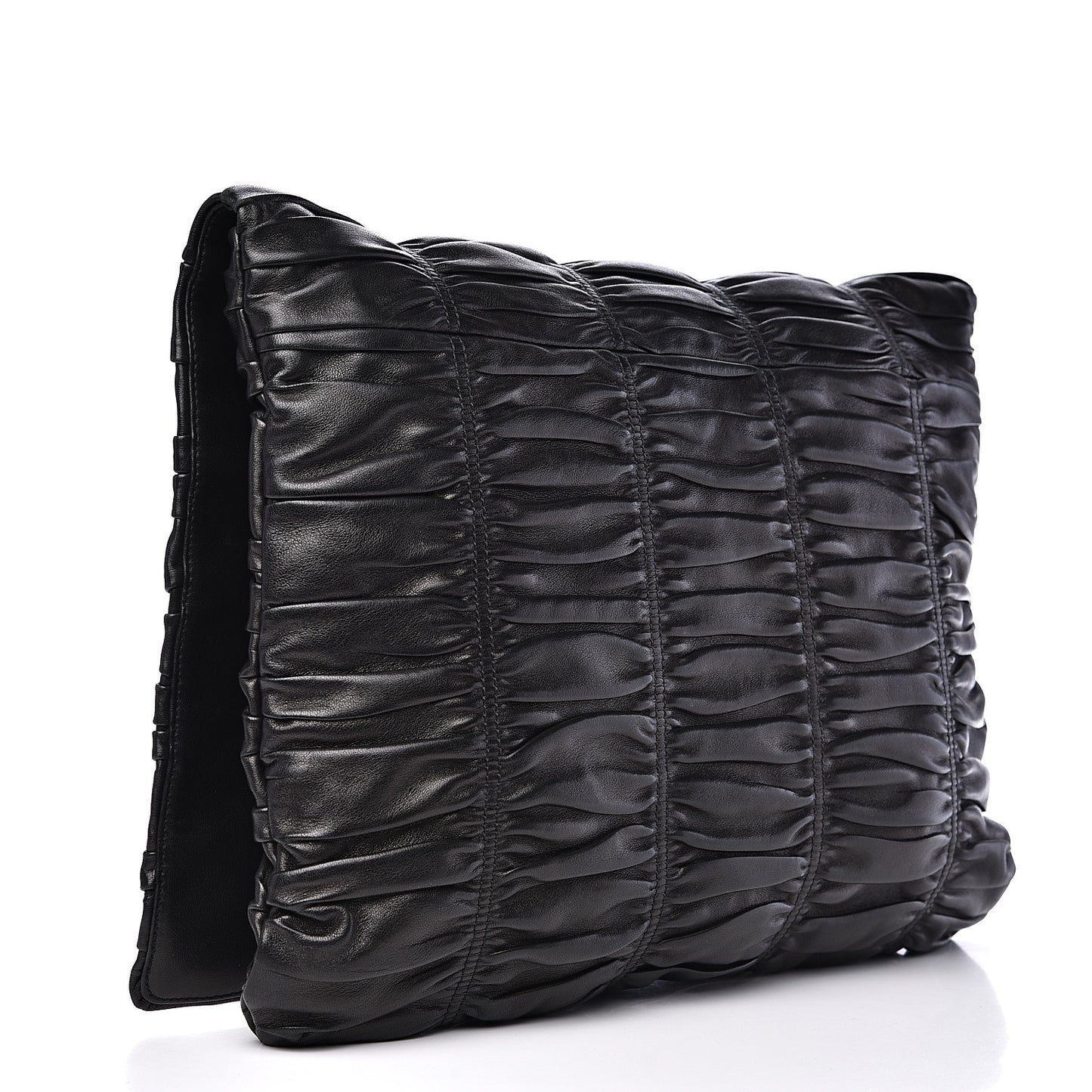 Nappa Dressy Gaufre Ruched Flap Clutch Black