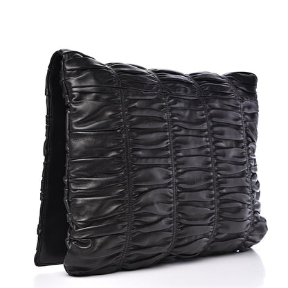Prada Nappa Dressy Gaufre Ruched Flap Clutch Black 2 of 13