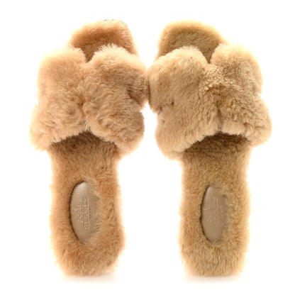 Hermes Woolskin Oran Sandals 37 Beige Argile 2 of 8