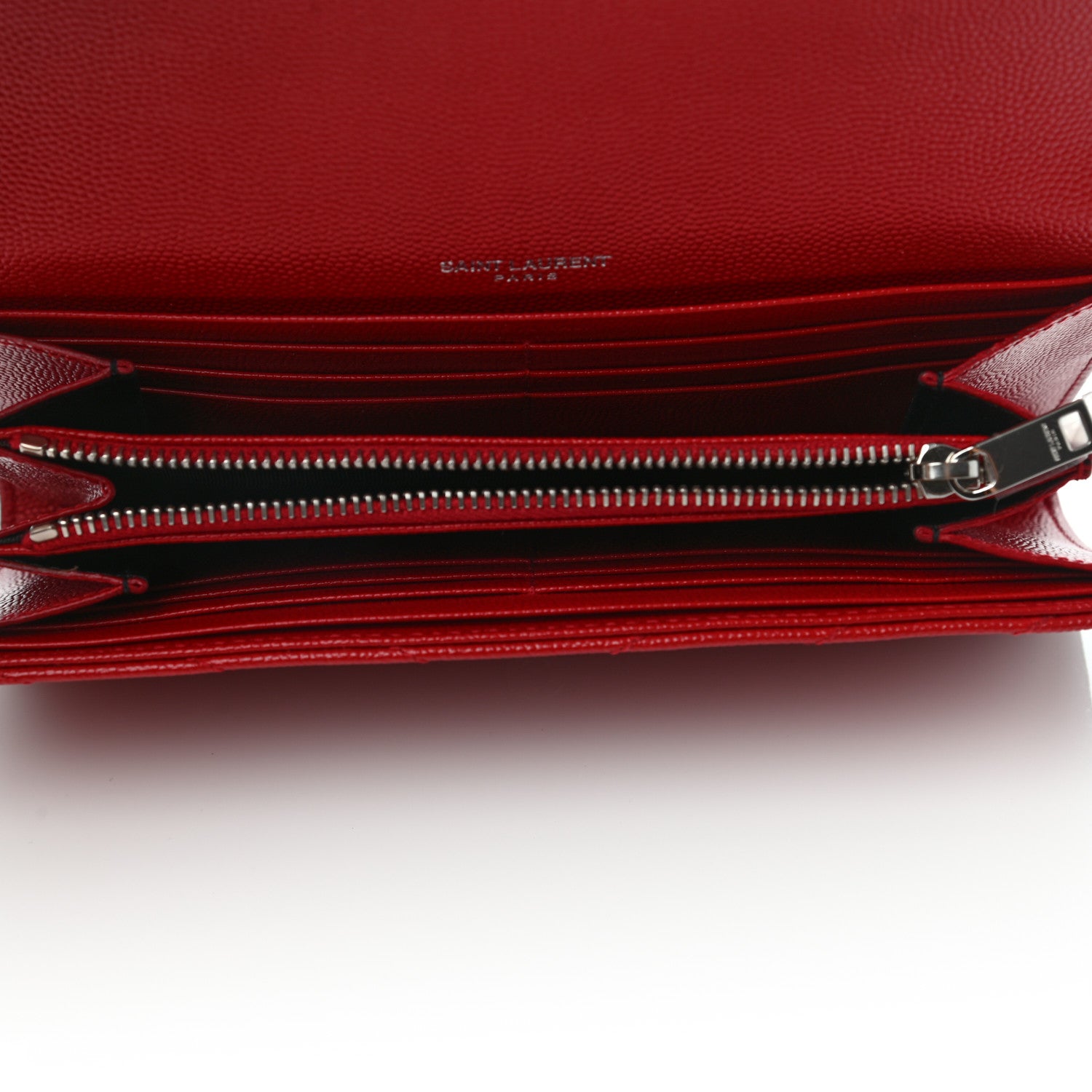 Saint Laurent Grain De Poudre Matelasse Chevron Monogram Flap Wallet Red 5 of 7
