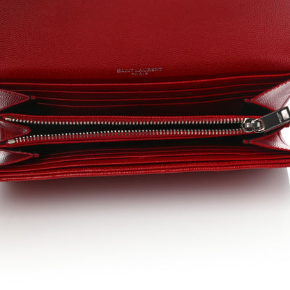 Saint Laurent Grain De Poudre Matelasse Chevron Monogram Flap Wallet Red 5 of 7