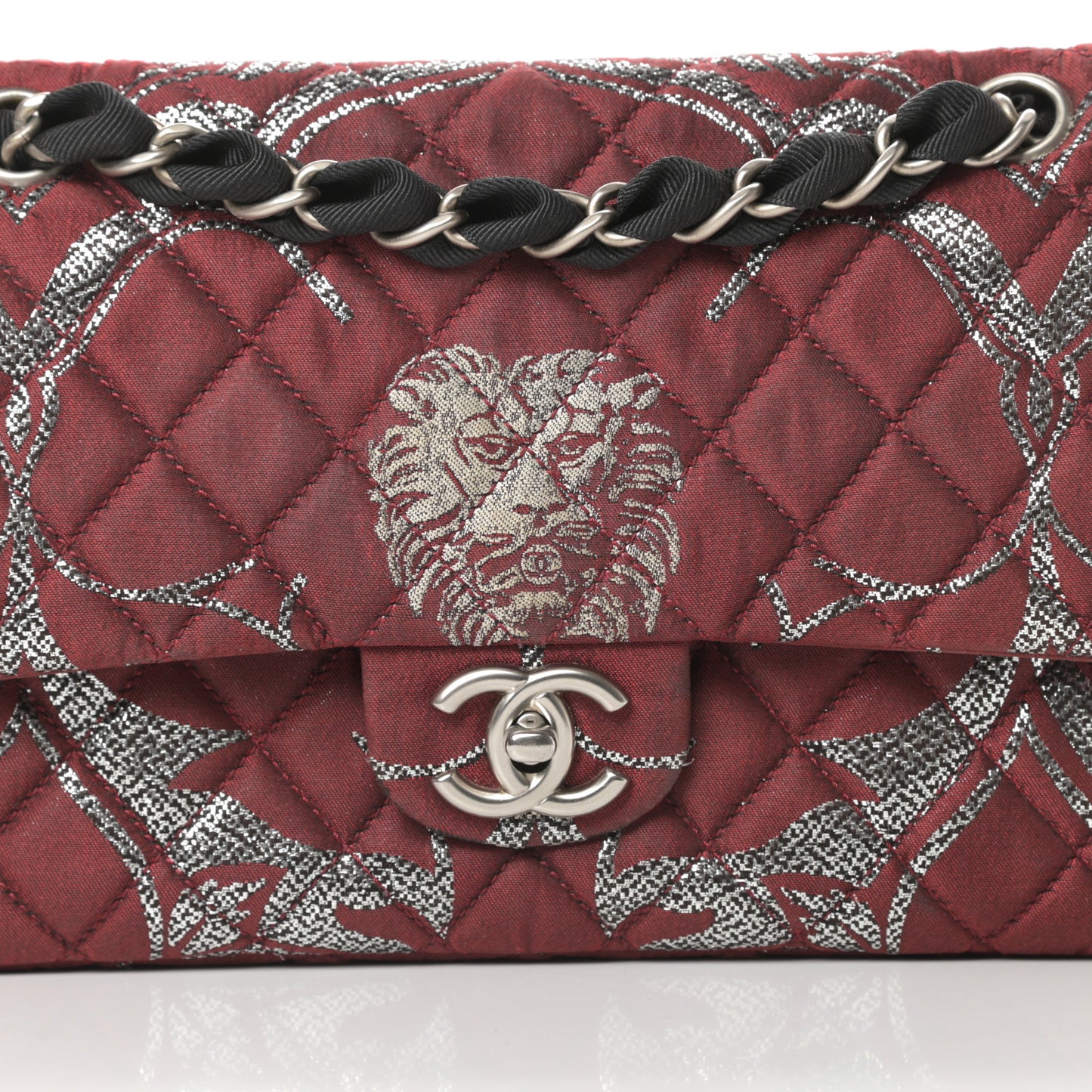 Metallic Brocade Quilted Medium Double Flap Rouge Argent