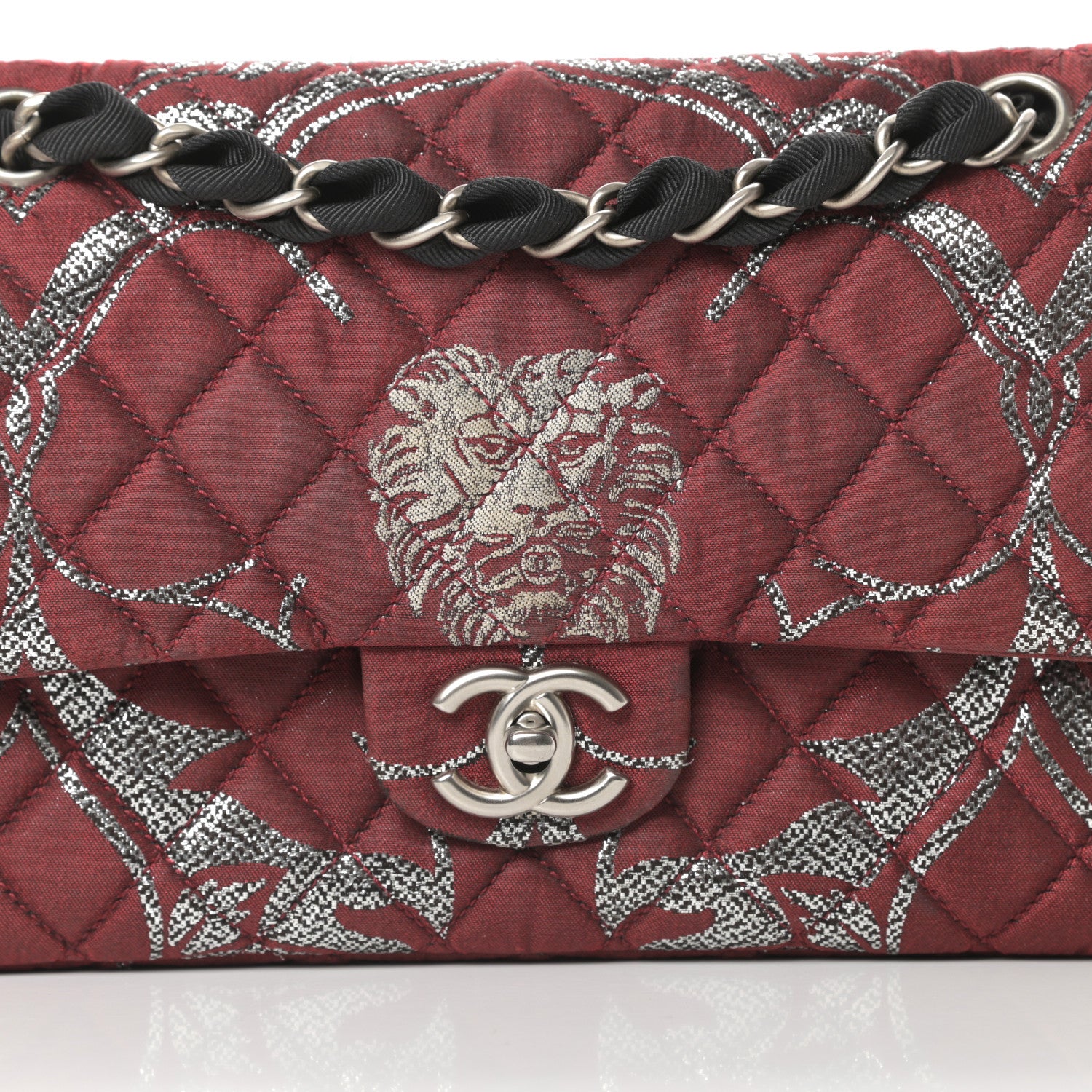 Chanel Metallic Brocade Quilted Medium Double Flap Rouge Argent 8 of 16