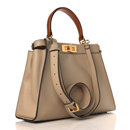 Fendi Vitello Seta Shiny Nappa Medium Peekaboo Iconic Satchel Deserto Mou 3 of 9