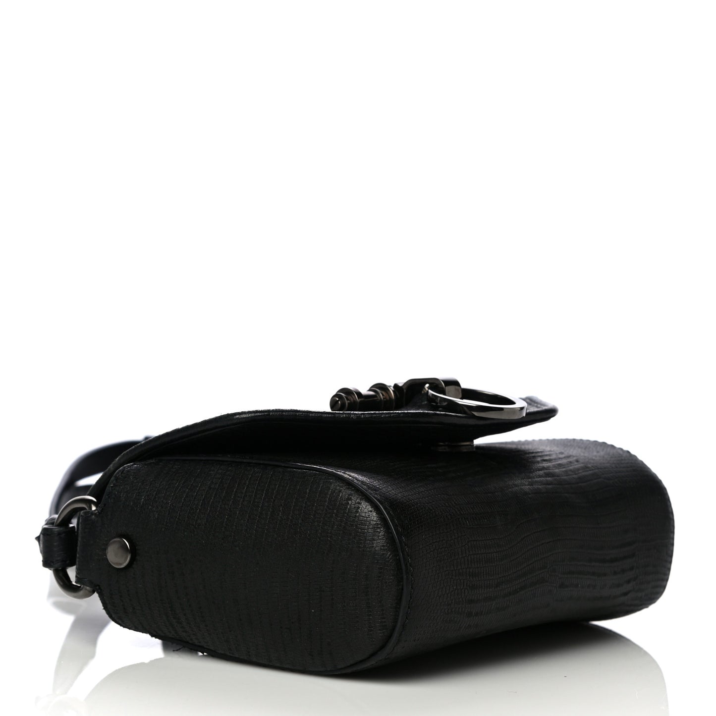 Lambskin Lizard Embossed Obsedia Shoulder Bag Black
