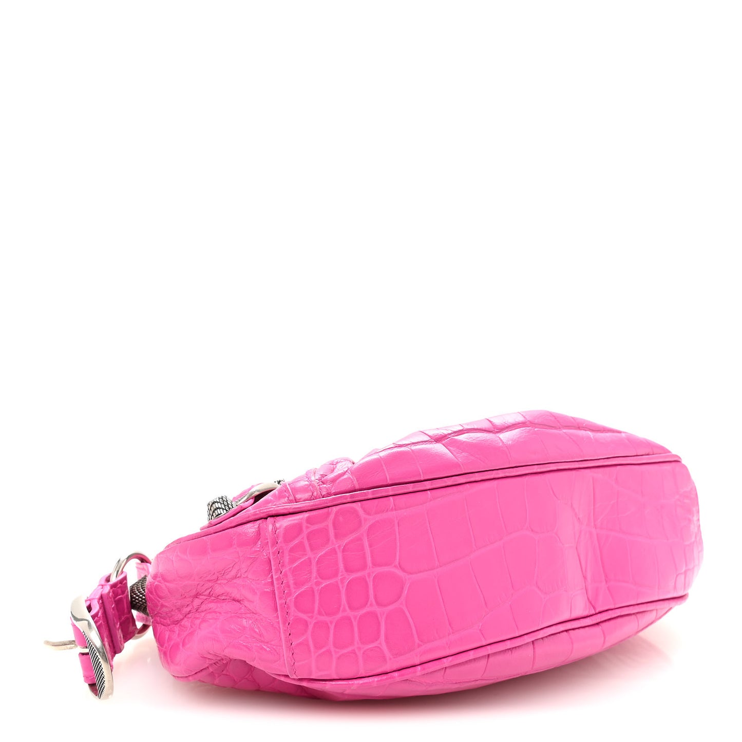 Extra Supple Calfskin Crocodile Embossed XS Le Cagole Shoulder Bag Lipstick Pink