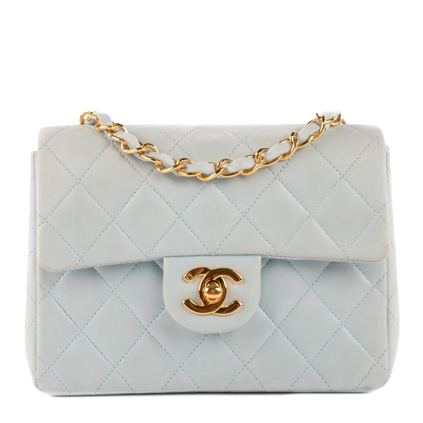 Lambskin Quilted Mini Square Flap Light Blue