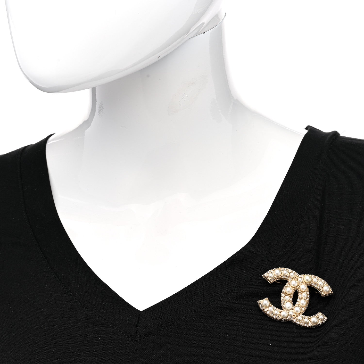 Chanel Metal Crystal Graduated Pearl CC Brooch Gold 2 of 5