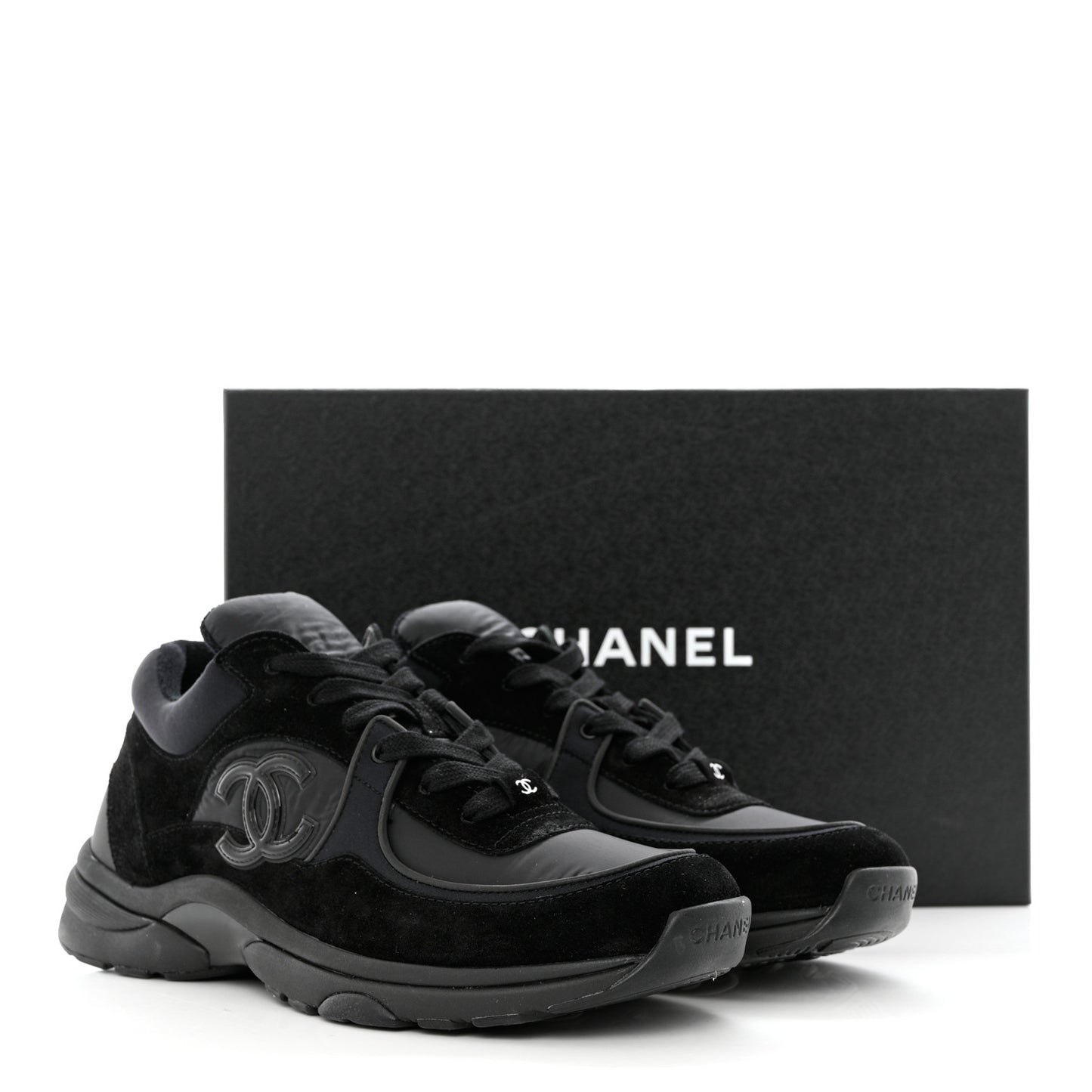 Mixed Fibers Calfskin Suede CC Sneakers 40.5 Black