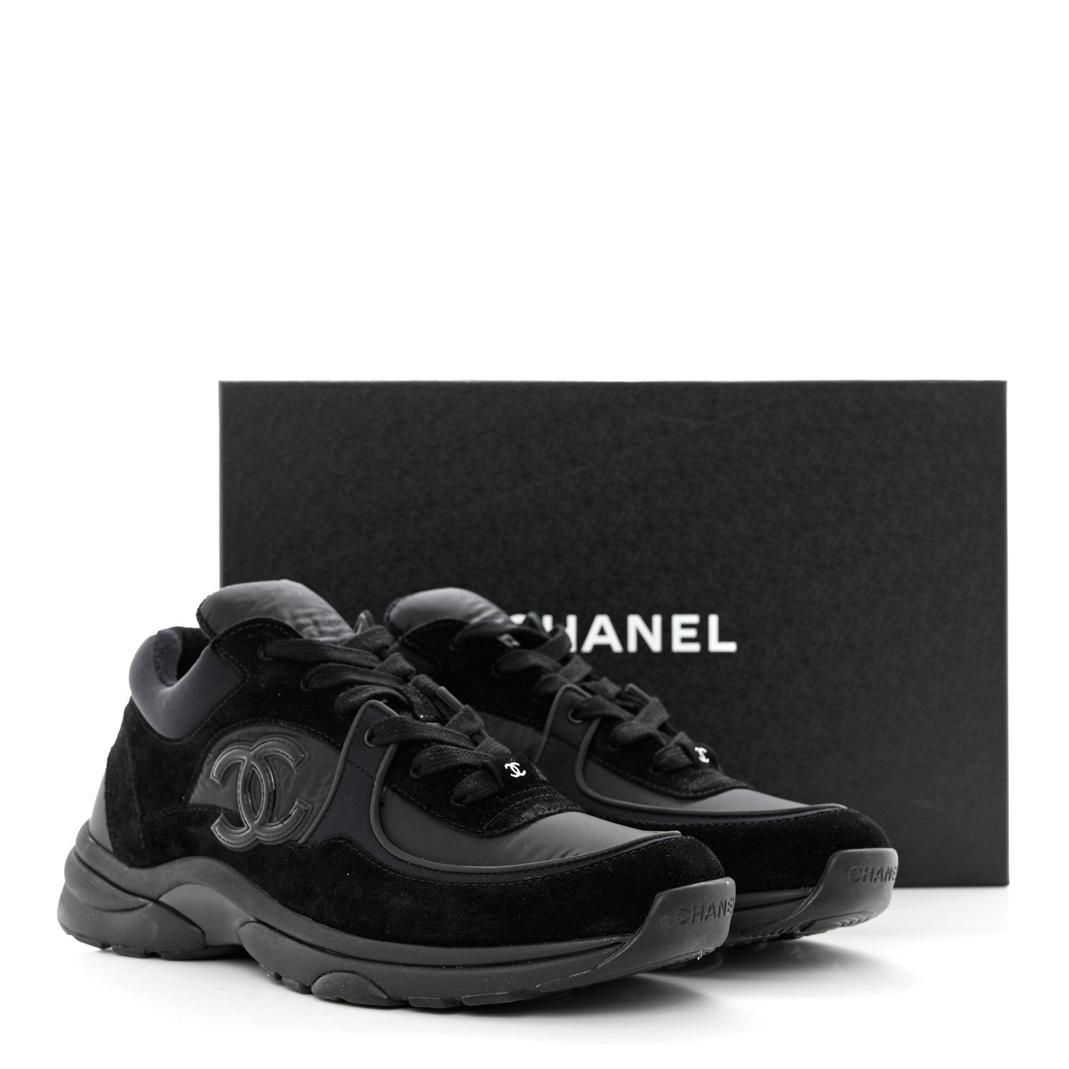 Chanel Mixed Fibers Calfskin Suede CC Sneakers 40.5 Black 9 of 9