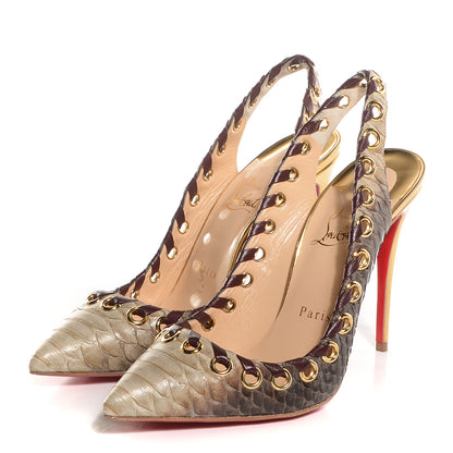 Christian Louboutin Snakeskin Ostri 100 Slingback Pumps 38.5 Natural 3 of 7