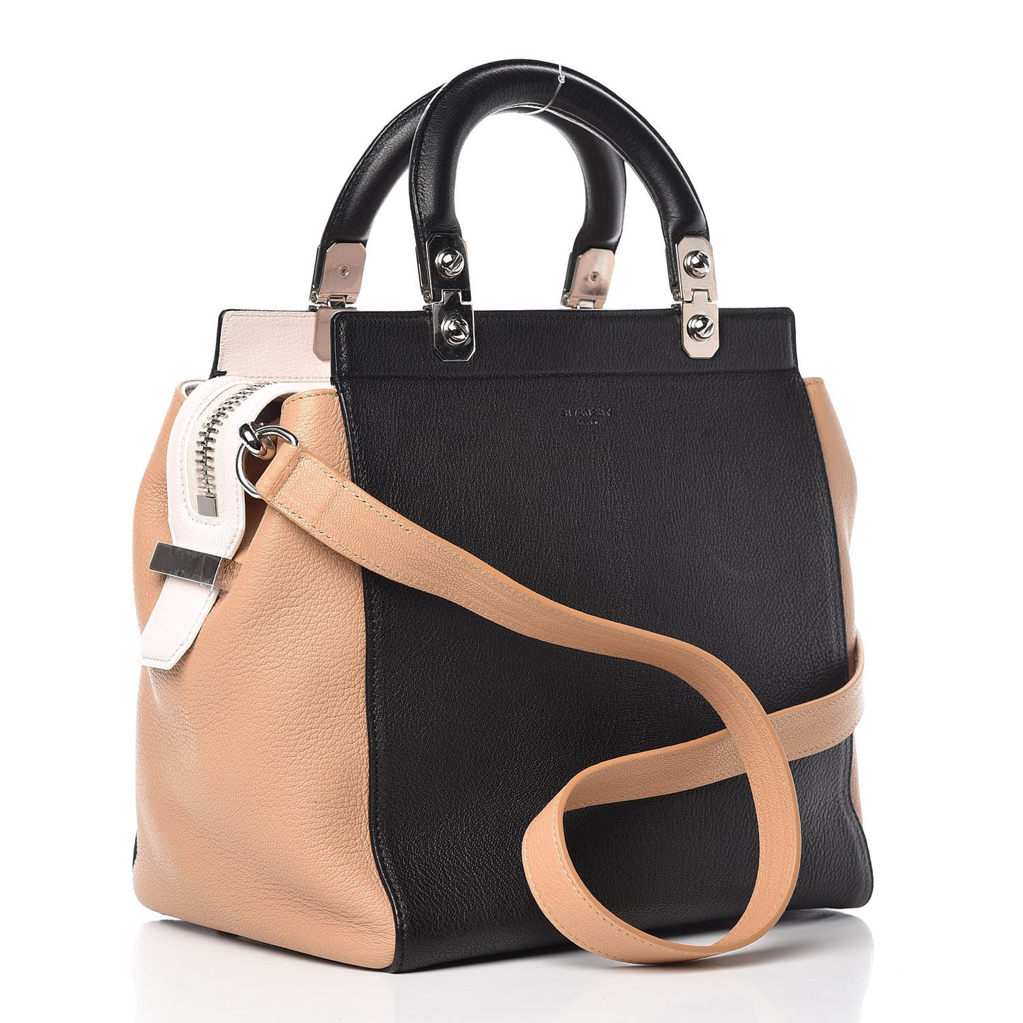 Goatskin HDG Tri-Color Top Handle Tote Black Beige