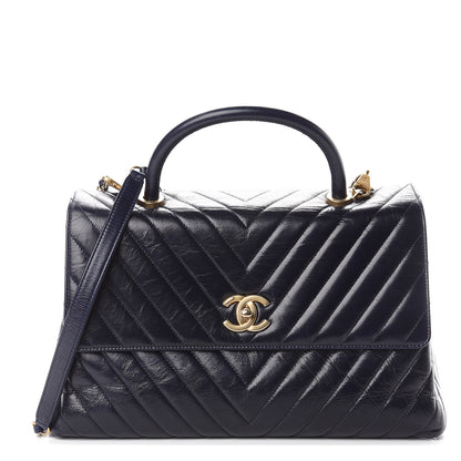 Chanel Calfskin Chevron Quilted Medium Coco Handle Flap Blue 1 of 10