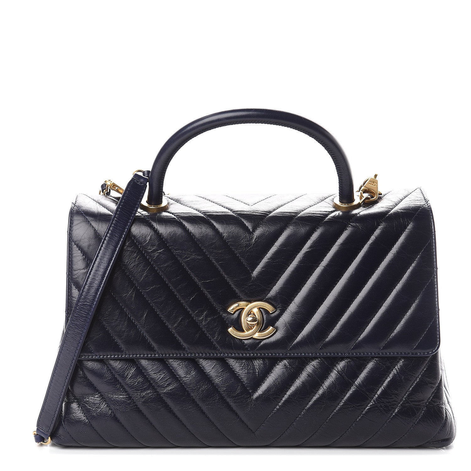 Chanel Calfskin Chevron Quilted Medium Coco Handle Flap Blue 1 of 10