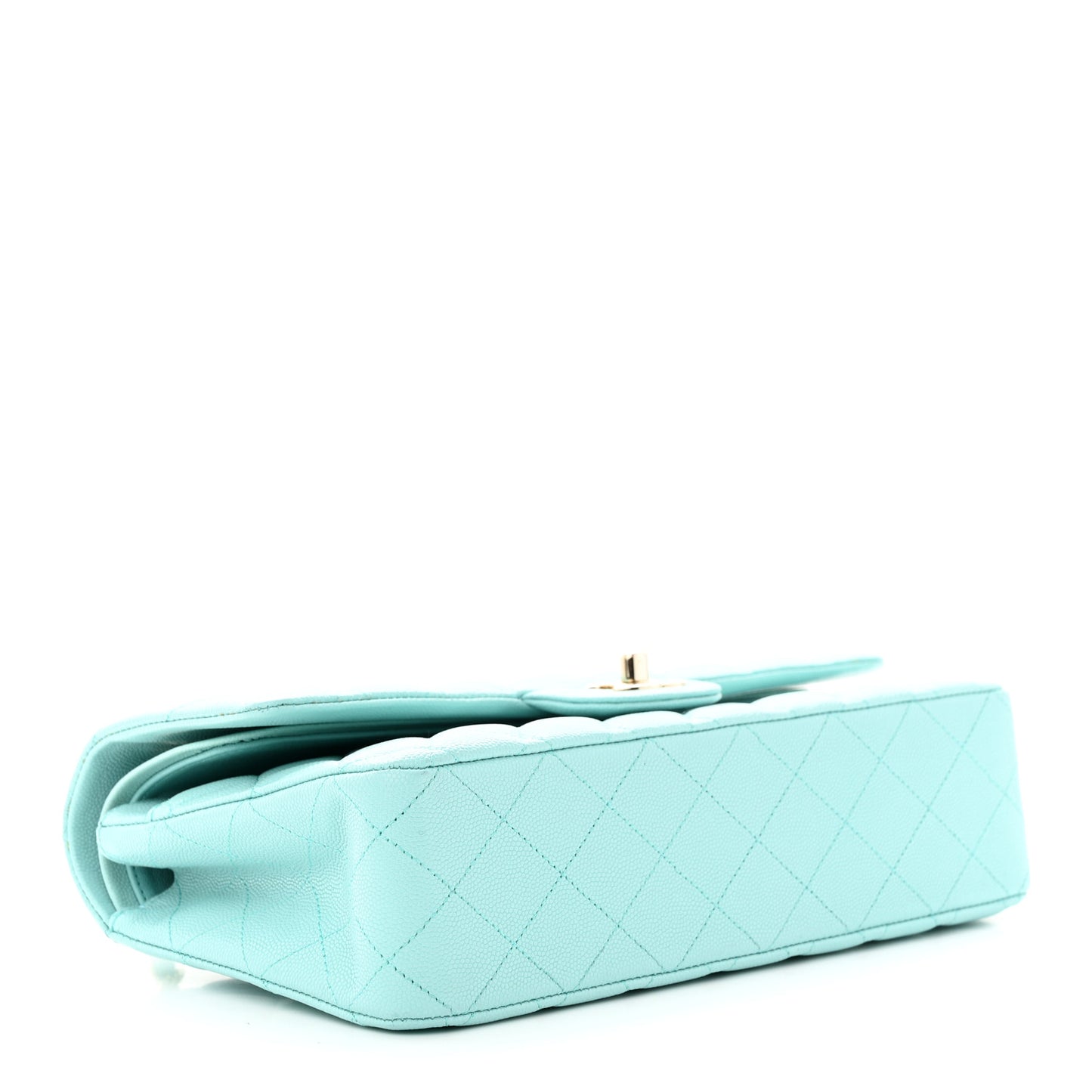 Caviar Quilted Medium Double Flap Light Blue