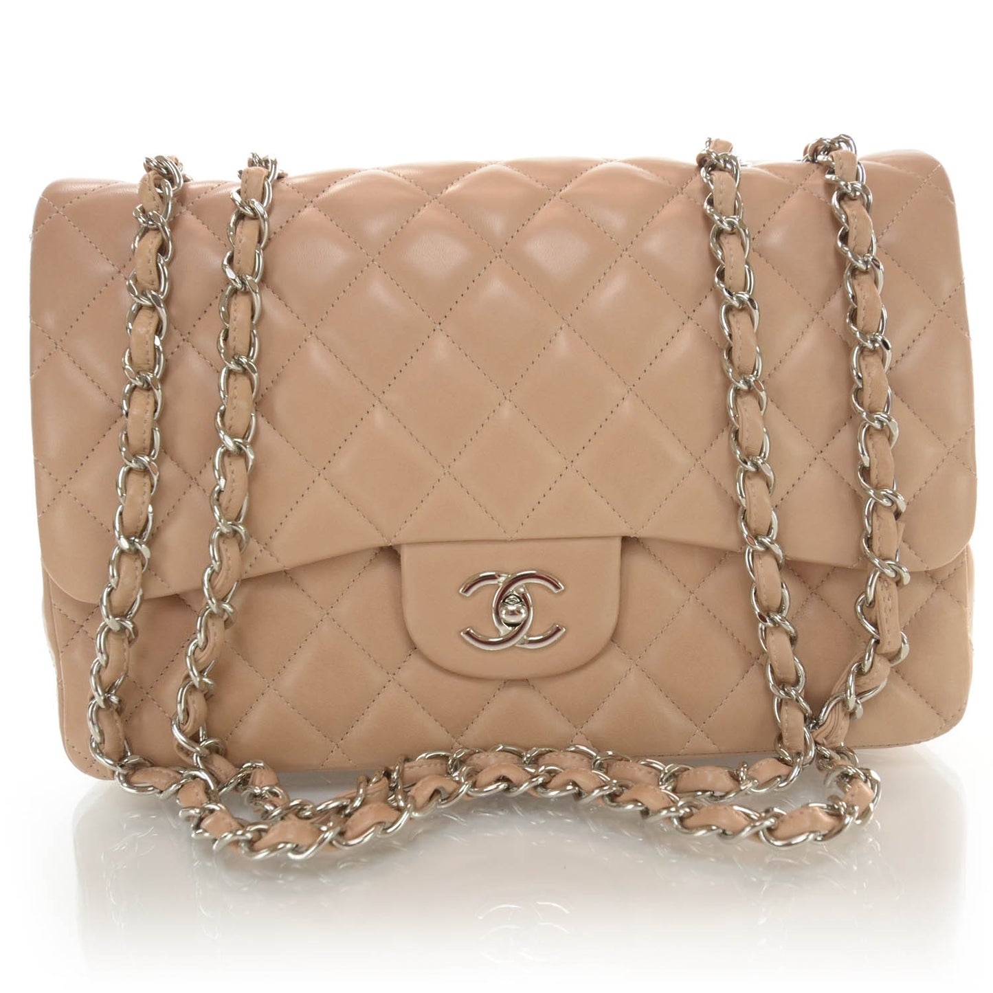 Lambskin Jumbo Single Flap Beige
