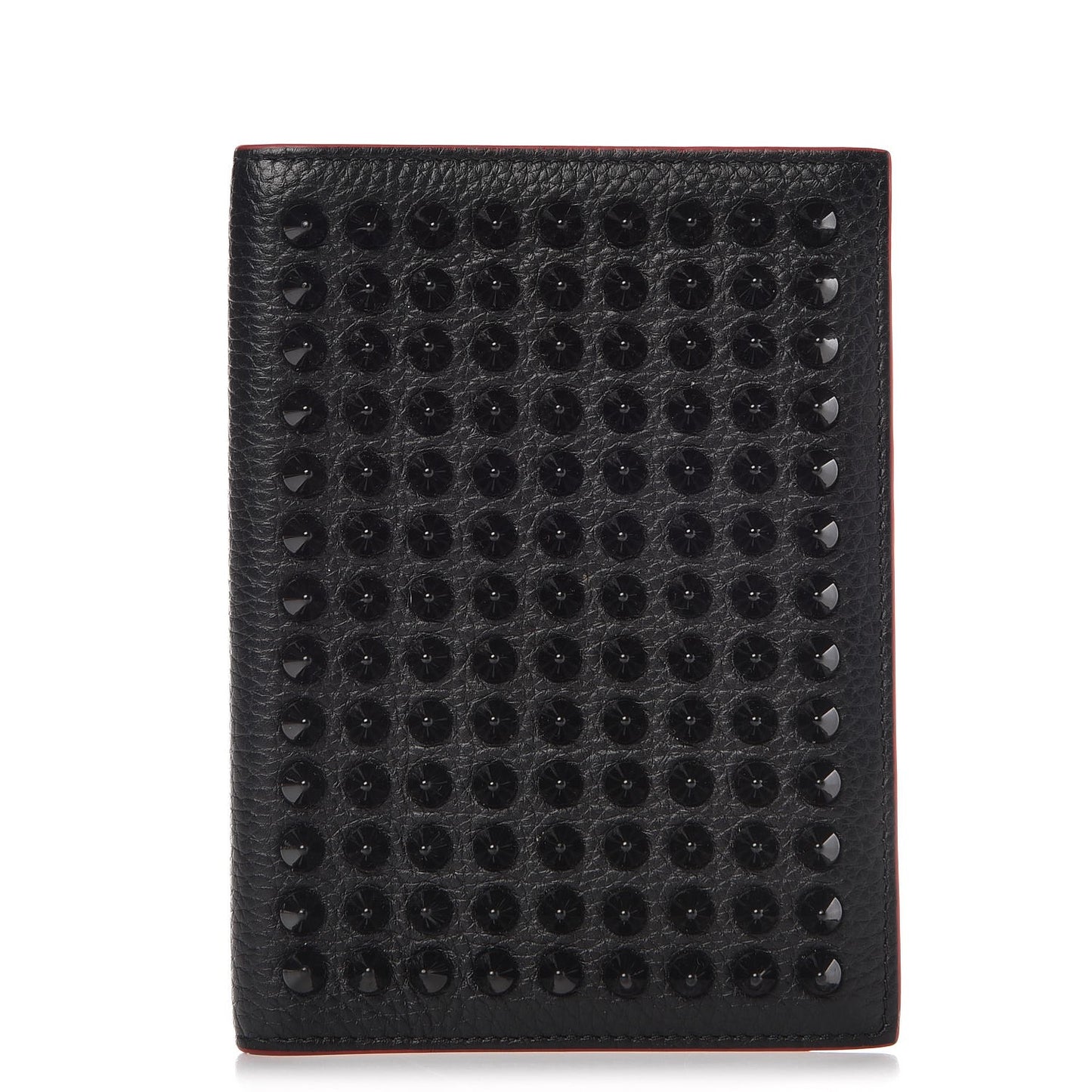 Calfskin Studded Loubipass Passport Holder Black
