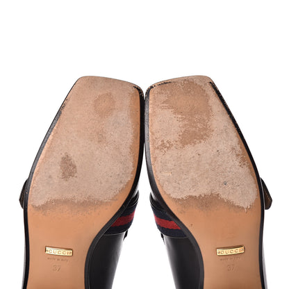 Gucci Betis Glamour Calfskin Web Pearl Embellished Peyton 35mm Loafer Pumps 37 Black 12 of 15