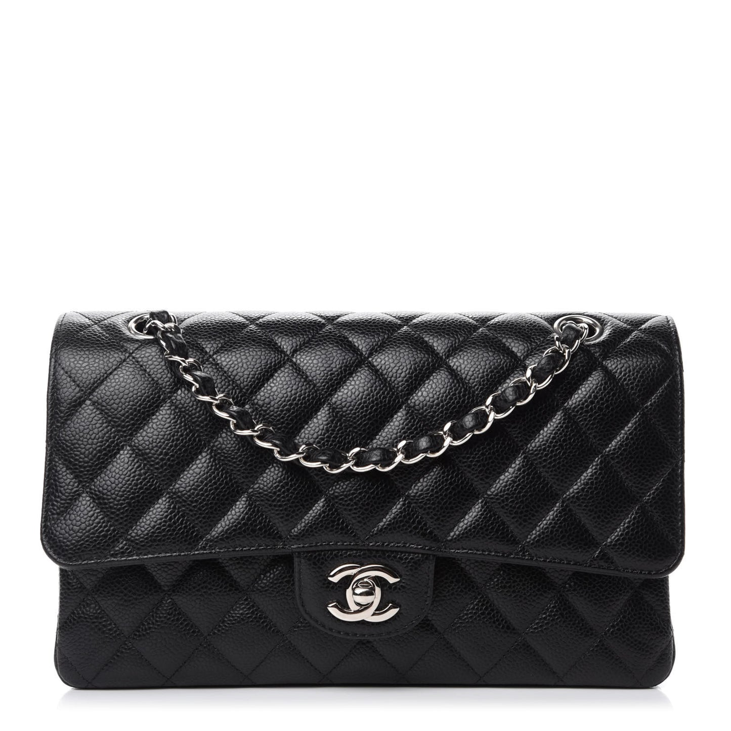 Caviar Quilted Medium Double Flap Black