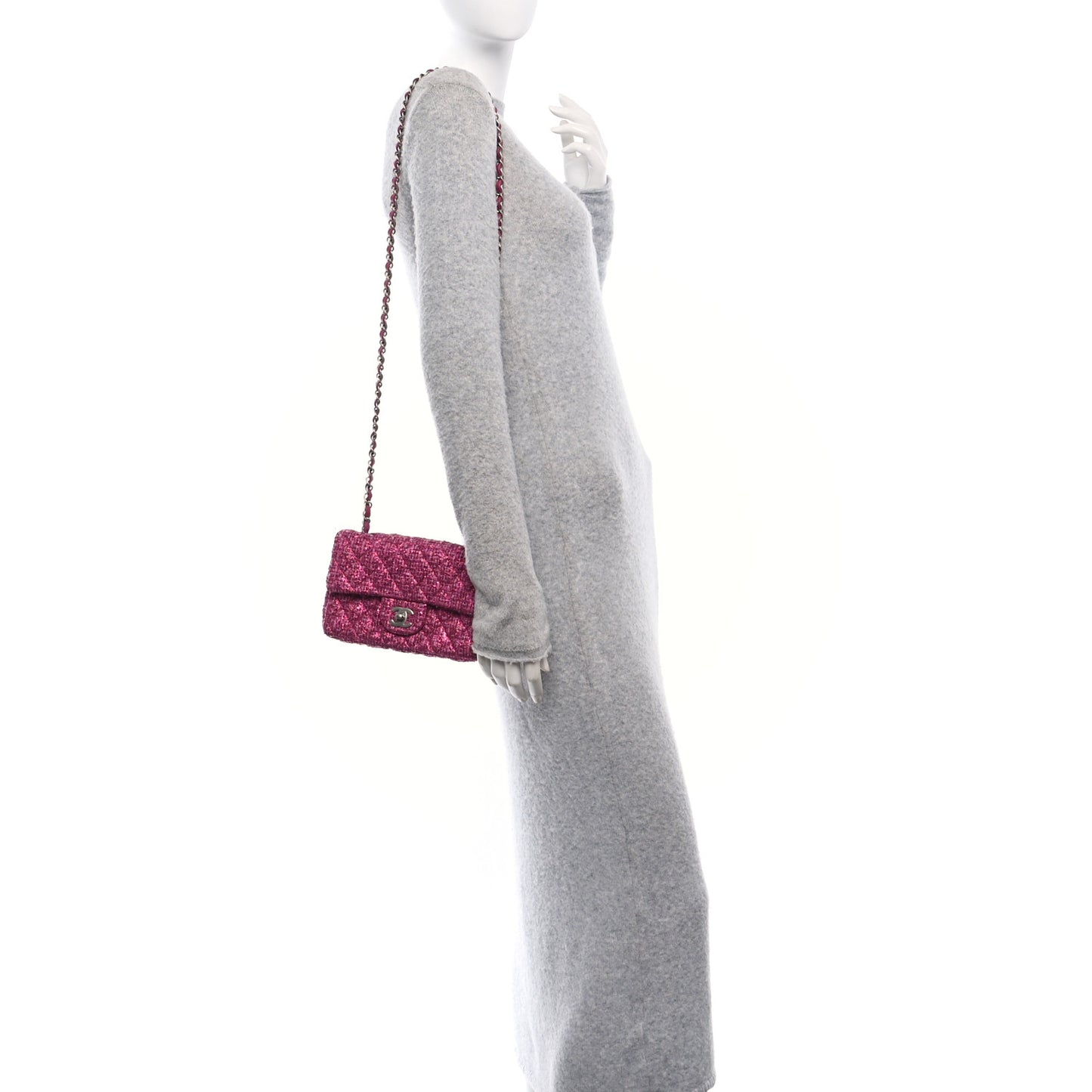 Metallic Tweed Quilted Mini Rectangular Flap Pink