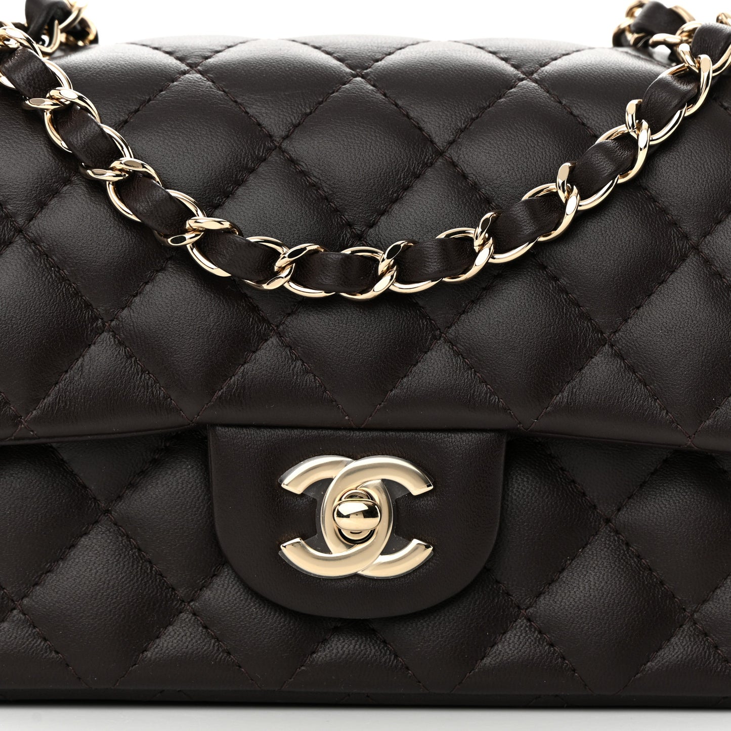 Lambskin Quilted Mini Rectangular Flap Dark Brown