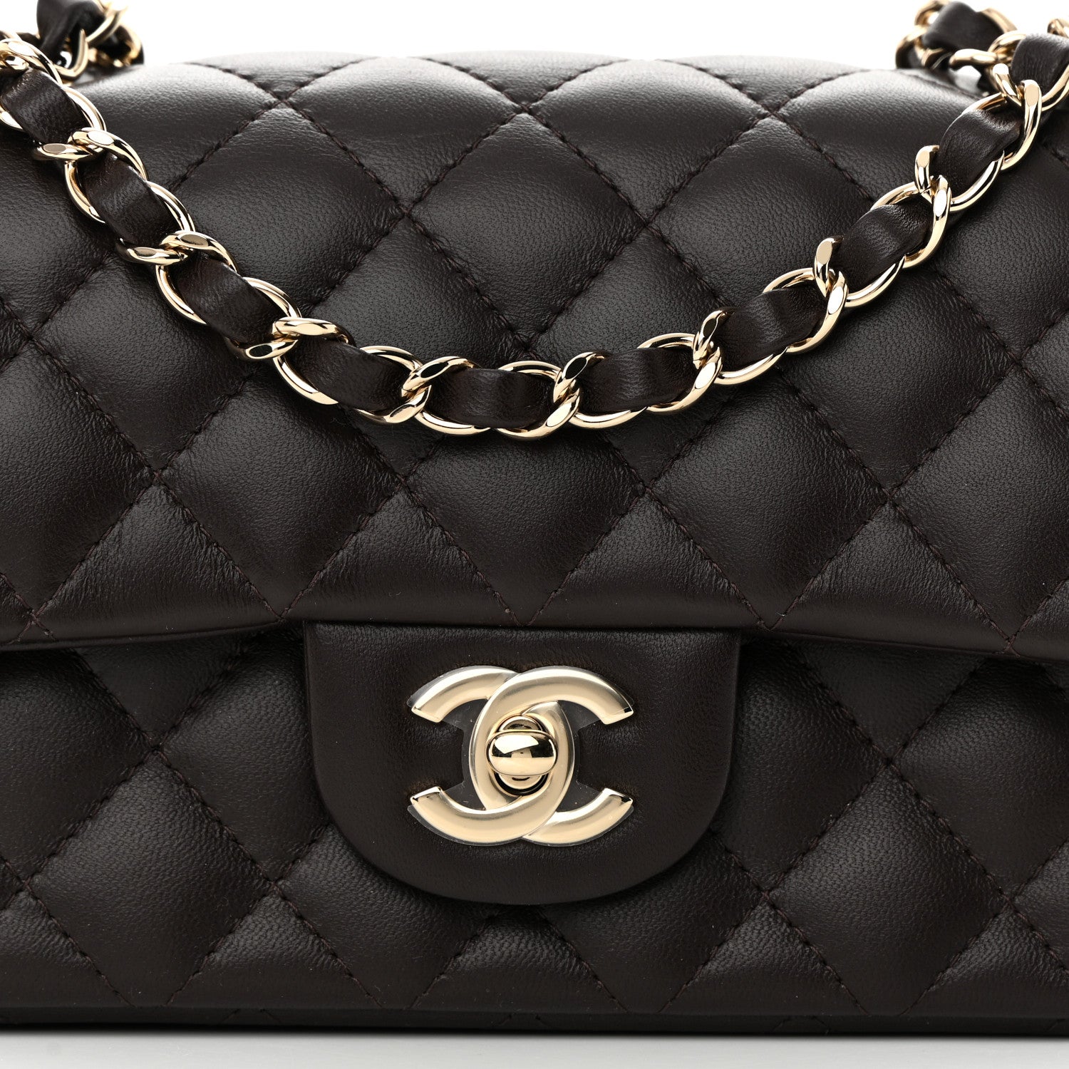 Chanel Lambskin Quilted Mini Rectangular Flap Dark Brown 8 of 16