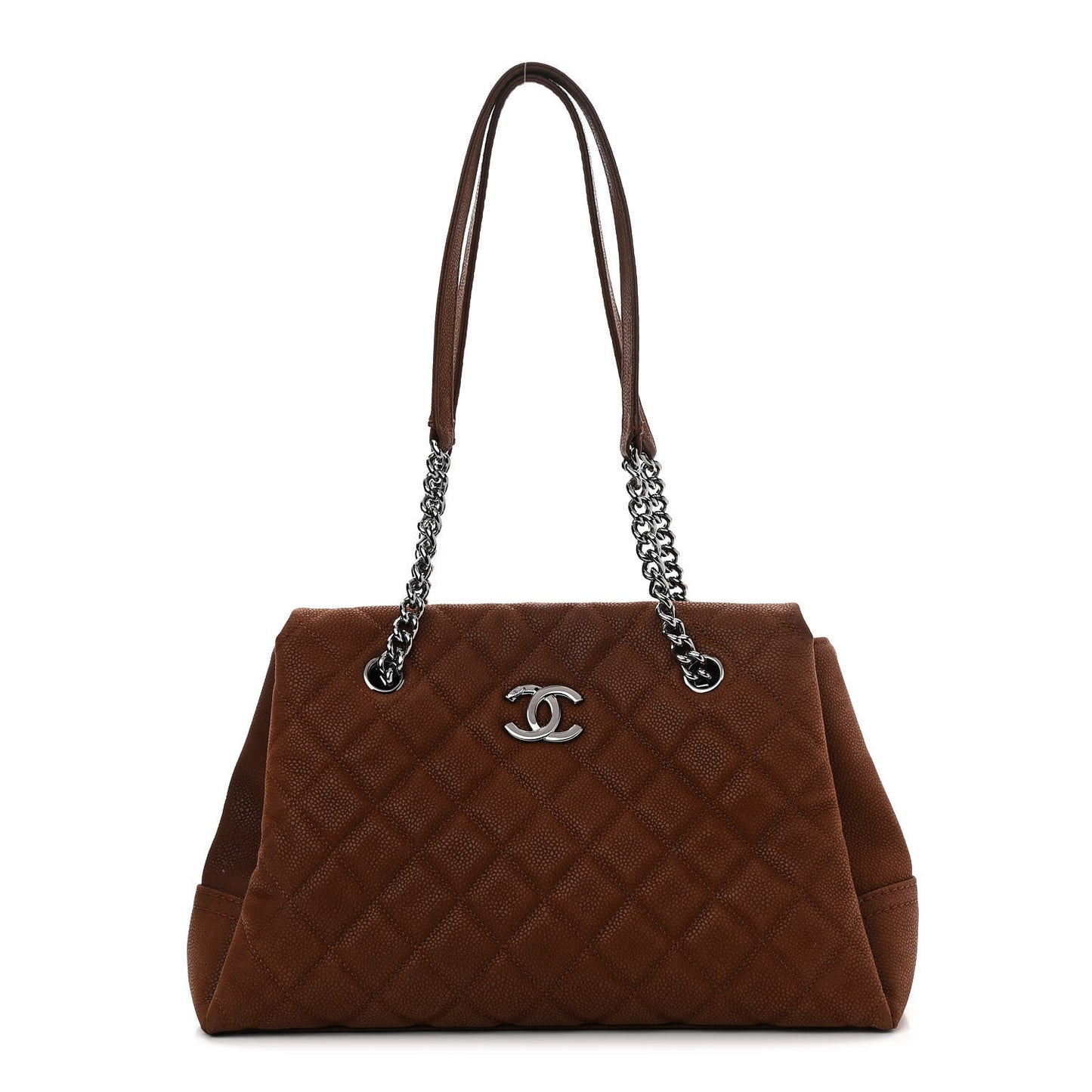 Iridescent Caviar Quilted Lady Pearly Tote Brown