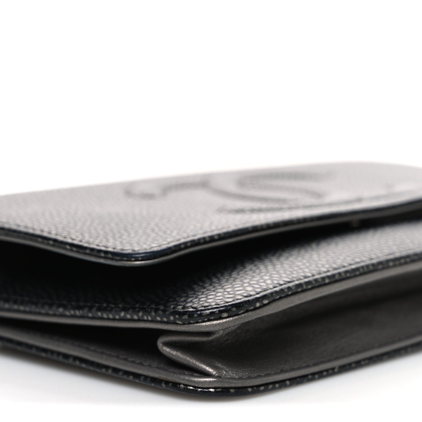 Metallic Caviar Timeless CC Wallet On Chain WOC Grey