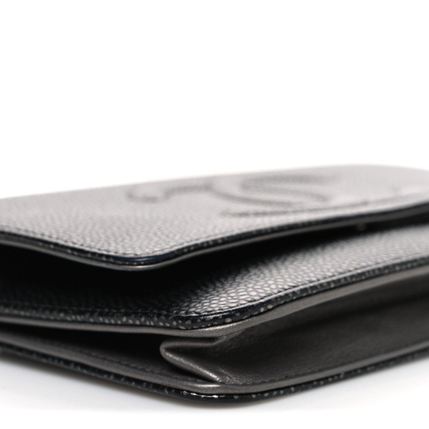 Chanel Metallic Caviar Timeless CC Wallet On Chain WOC Grey 10 of 12