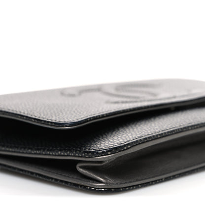 Chanel Metallic Caviar Timeless CC Wallet On Chain WOC Grey 10 of 12