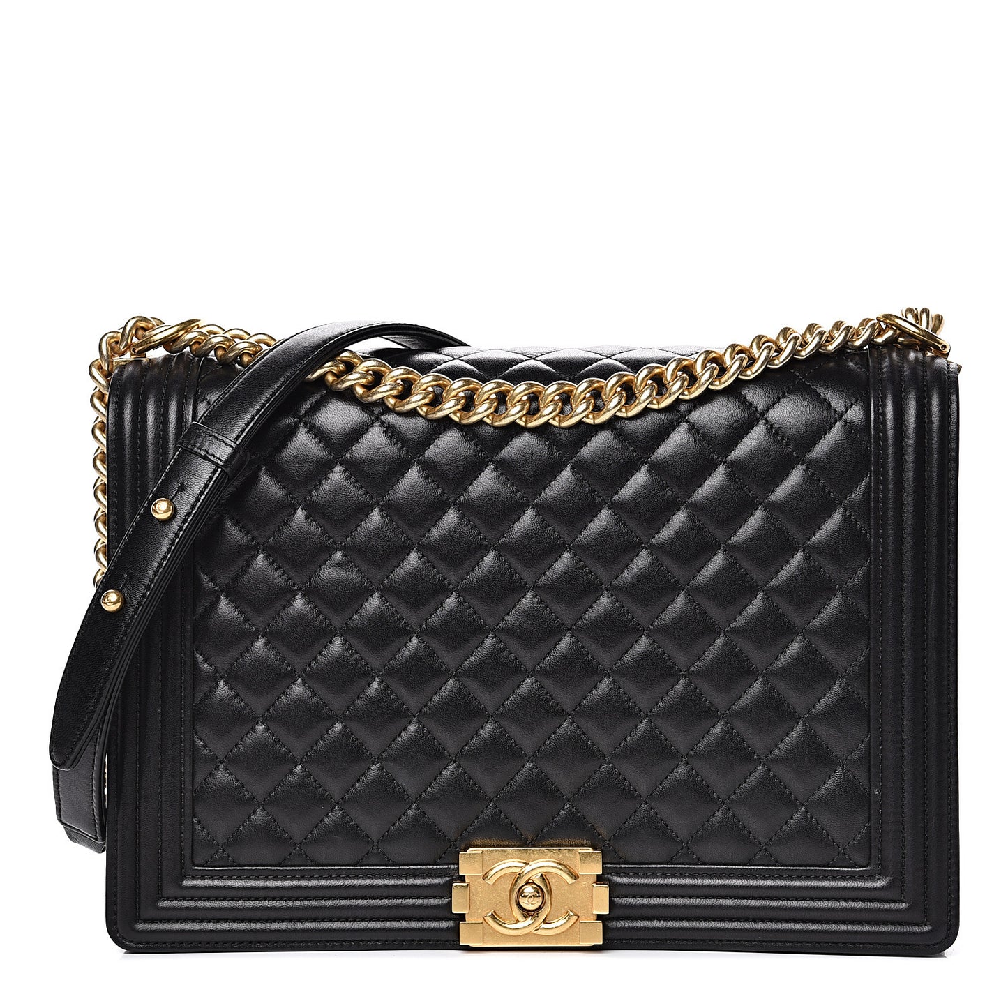 Lambskin Quilted Large Boy Flap Black