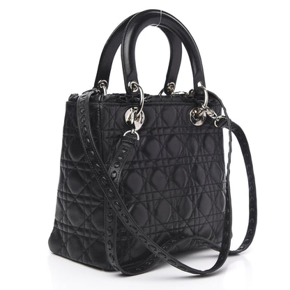 Christian Dior Lambskin Cannage Bow Medium Lady Dior Black 3 of 16