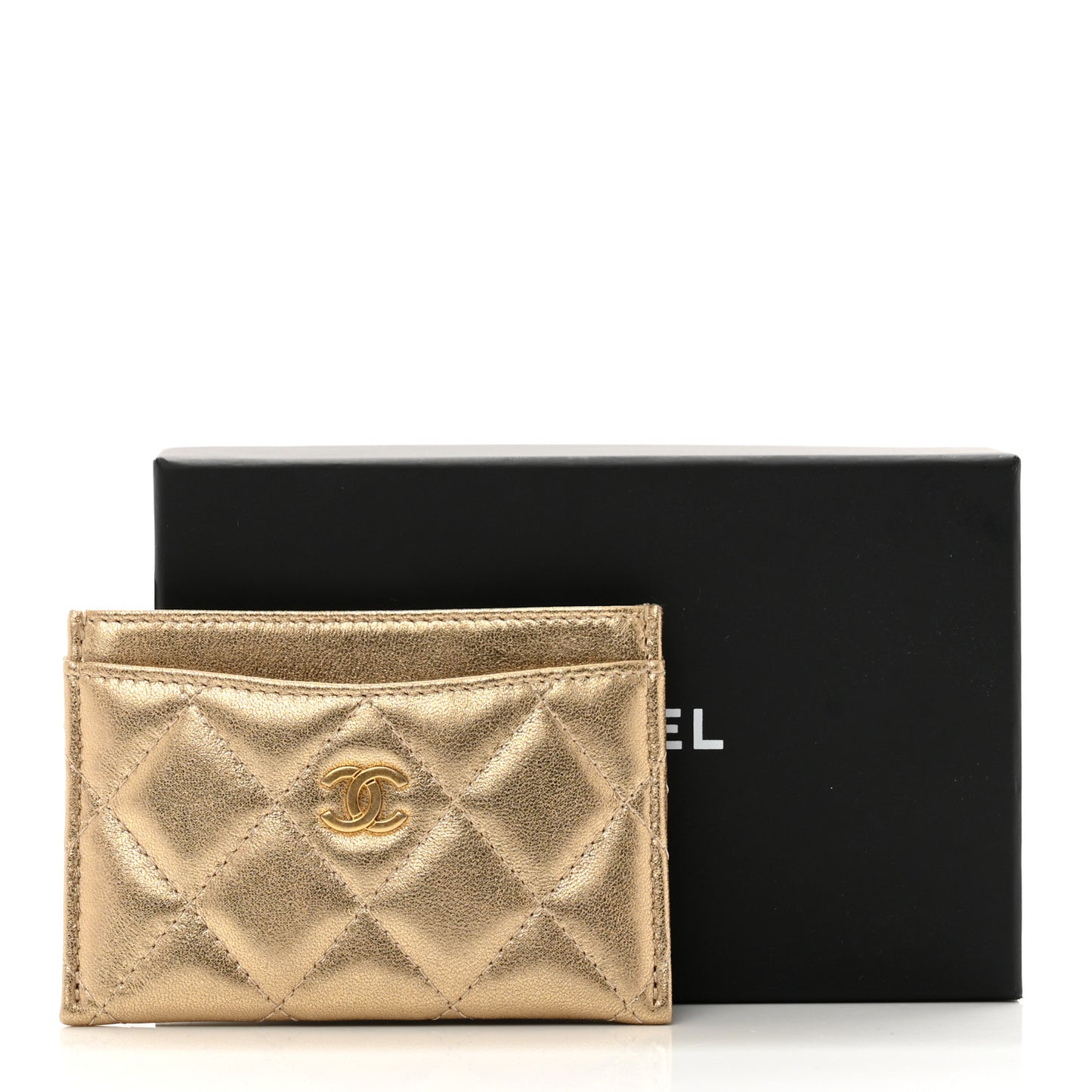 Metallic Lambskin Quilted CC Card Holder Gold