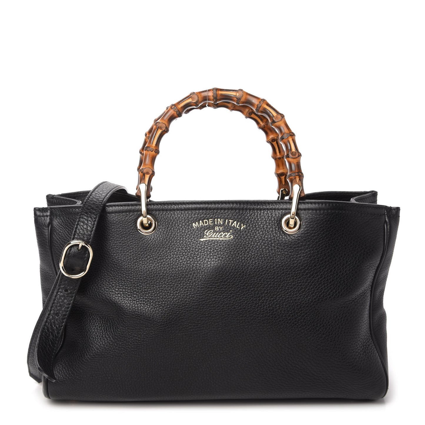 Pebbled Calfskin Medium Bamboo Shopper Tote Black