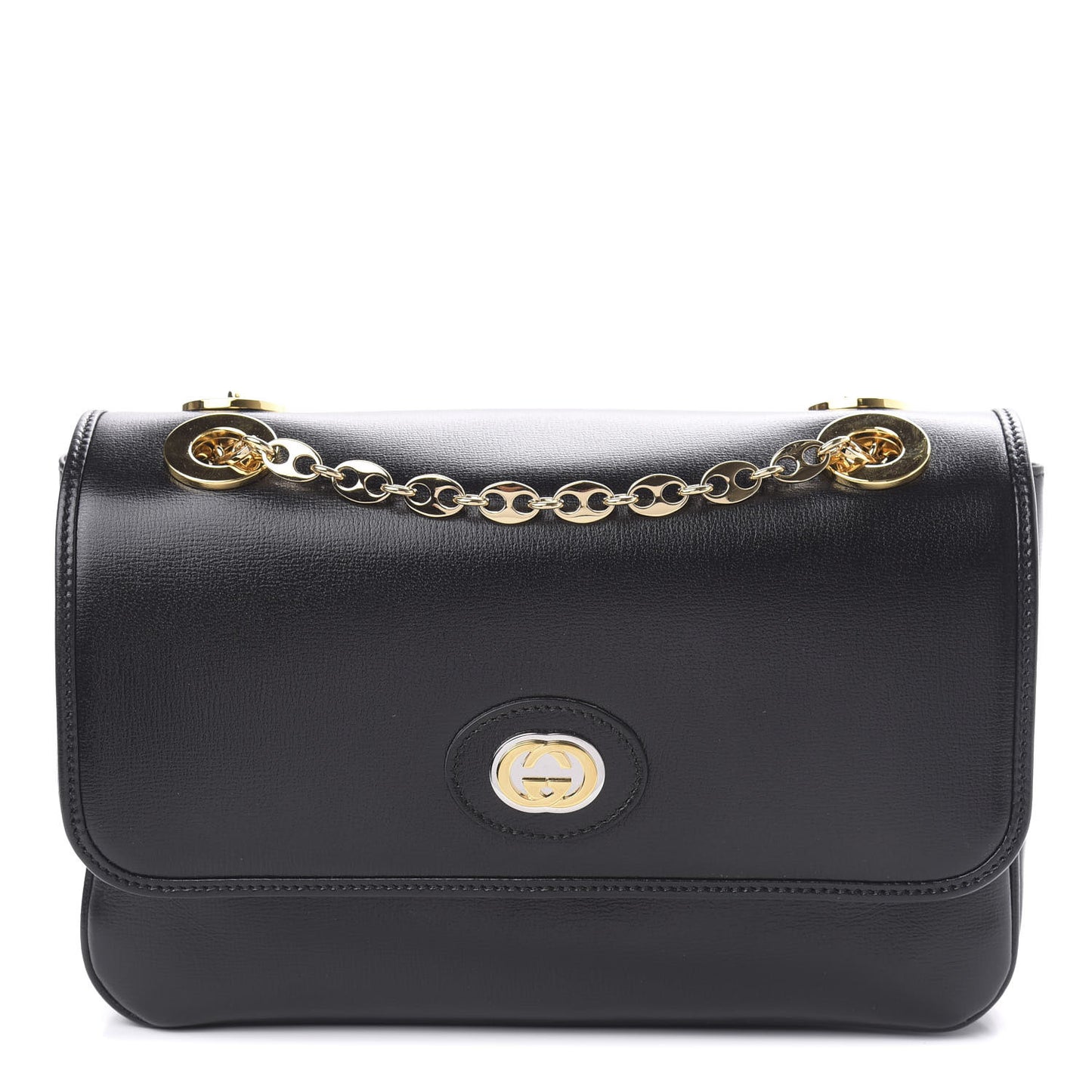 Azalea Calfskin Small Marina Chain Shoulder Bag Black