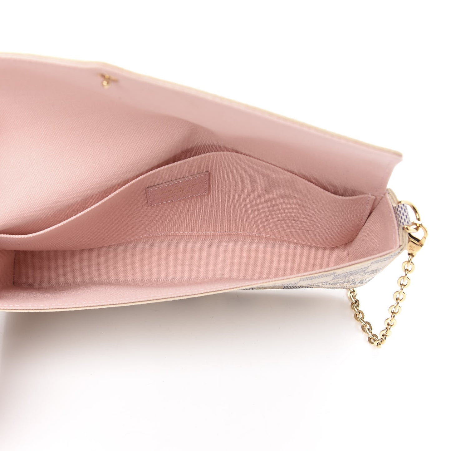 Damier Azur Pochette Felicie Chain Wallet Rose Ballerine