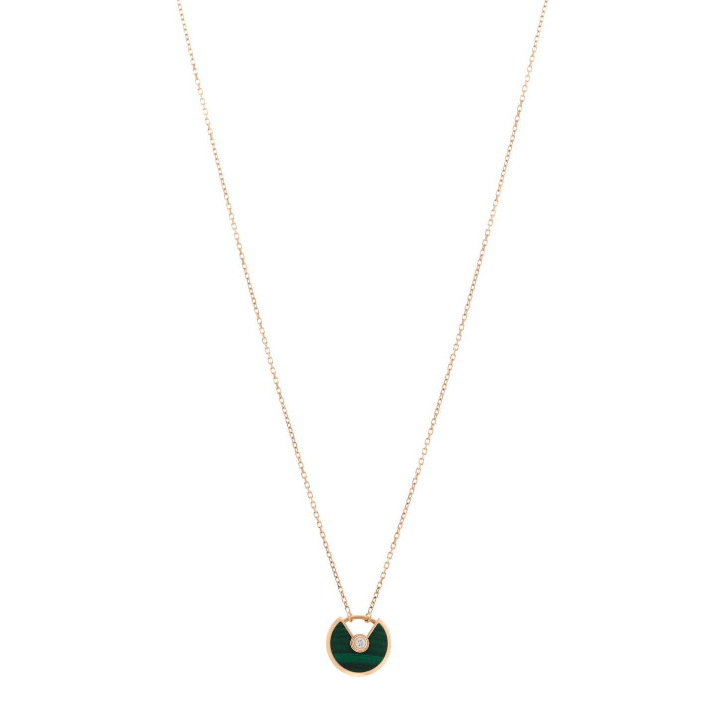 18K Pink Gold Diamond Malachite XS Amulette de Cartier Pendant Necklace