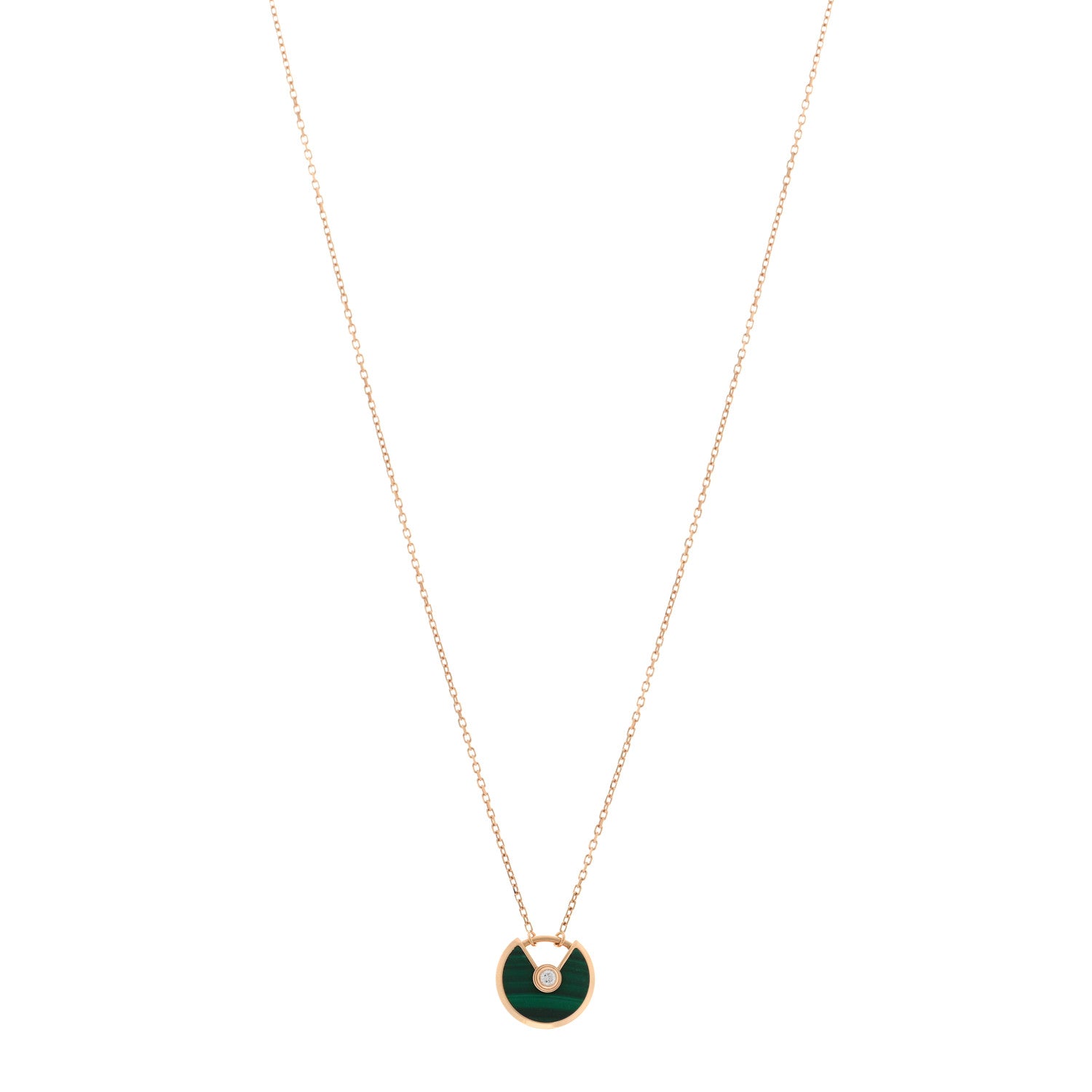 Cartier 18K Pink Gold Diamond Malachite XS Amulette de Cartier Pendant Necklace 1 of 4