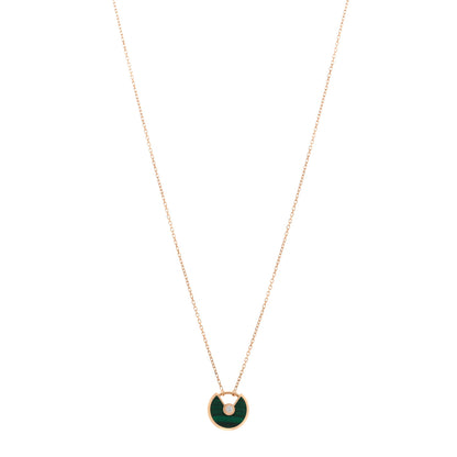 Cartier 18K Pink Gold Diamond Malachite XS Amulette de Cartier Pendant Necklace 1 of 4