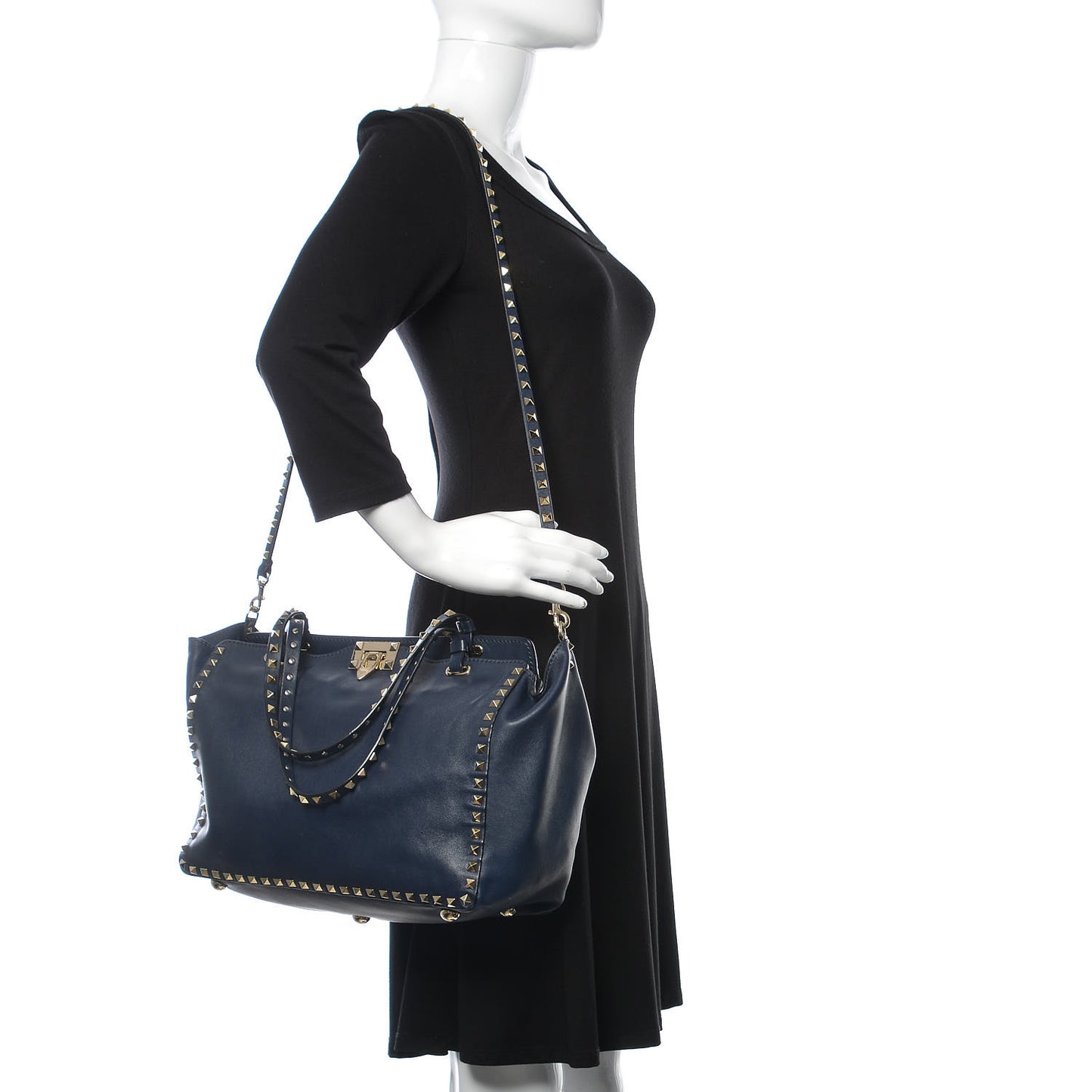 Vitello Medium Rockstud Tote Marine